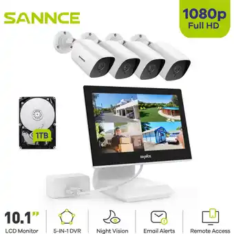 ManoMano Videoüberwachungssets 4CH 10,1''LCD Monitor 1080P 4 Kameras Innen Nachtsicht Fernüberwachungs Kamera Sicherheits System - 1TB Angebot