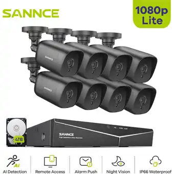 ManoMano Berwachungskamera Set 8CH 1080N dvr Fernzugriff ir Nachtsicht 8×TVI 1080P Bullet Kamera Wasserdichte IP66 -4TB hdd - Sannce Angebot