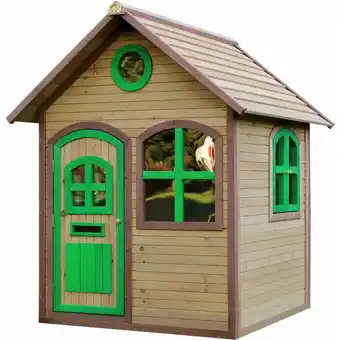 ManoMano Spielhaus Julia aus fsc Holz Outdoor Kinderspielhaus für den Garten in Braun & Grün Gartenhaus für Kinder mit Fenstern - Brau Angebot