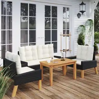 ManoMano 4-tlg. Garten-Lounge-Set Gartenmöbel Set Sitzgruppe Essgruppe mit Kissen Poly Rattan&Massivholz DE81774 Angebot