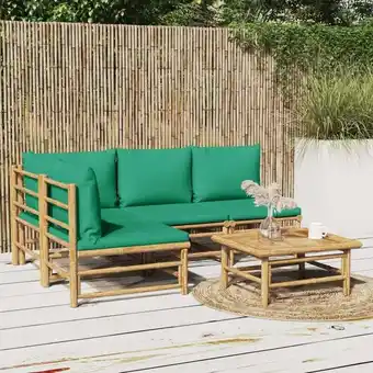 ManoMano 5-tlg. Garten-Lounge-Set Gartenmöbel Set Sitzgruppe Essgruppe mit Grünen Kissen Bambus DE78095 Angebot