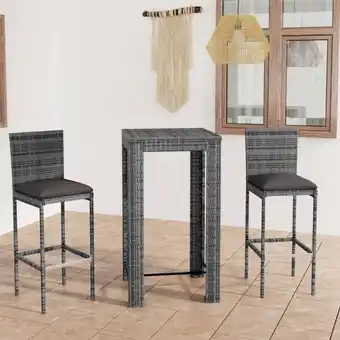 ManoMano 3-tlg. Gartenbar-Set Bartisch Set Gartenmöbel - Bistrotisch mit 2 Stühlen mit Kissen Poly Rattan Grau BV515180 Bonnevie Angebot