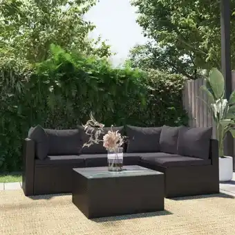 ManoMano 5-tlg. Garten-Lounge-Set Gartenmöbel-Set Terrassen-Sitzgruppe mit Auflagen Poly Rattan Schwarz ZDEH12552 Maisonchic Angebot