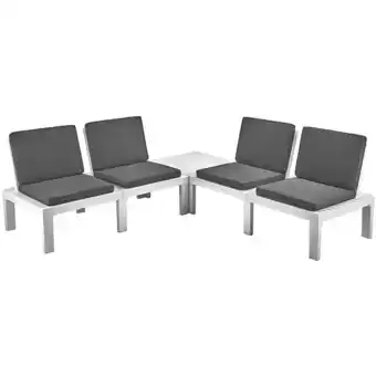 ManoMano Molok - Modulare Lounge bestehend aus 4 Sesseln mit Kissen + Couchtisch. Weißes Gartenzimmer Angebot