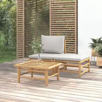 ManoMano 3-tlg. Garten-Lounge-Set Gartenmöbel-Set Terrassen-Sitzgruppe mit Hellgrauen Kissen Bambus ZDEH57626 Maisonchic Angebot