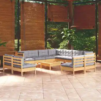 ManoMano 12-tlg. Garten-Lounge-Set,Gartenmöbel-Set mit Grauen Kissen Massivholz Kiefer vidaXL Angebot