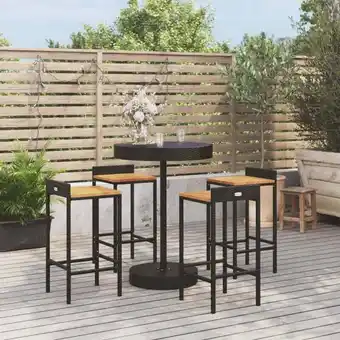 ManoMano 5-tlg. Bartisch Set Gartenmöbel Set Bartisch mit Stühlen Schwarz Poly Rattan & Massivholz Akazie DE37088 Angebot