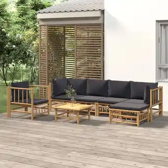 ManoMano 7-tlg. Garten-Lounge-Set Gartenmöbel-Set Terrassen-Sitzgruppe mit Dunkelgrauen Kissen Bambus ZDEH12078 Maisonchic Angebot