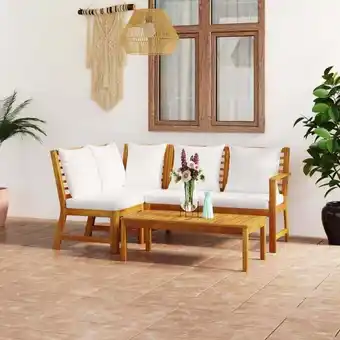 ManoMano 4-tlg. Garten-Lounge-Set，Gartenmöbel-Set mit Auflagen Creme Massivholz Akazie vidaXL Angebot