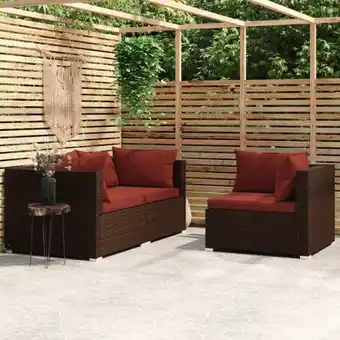 ManoMano 3-tlg. Gartenmöbel Set Sitzgruppe Essgruppe mit Kissen Braun Poly Rattan DE84814 Angebot