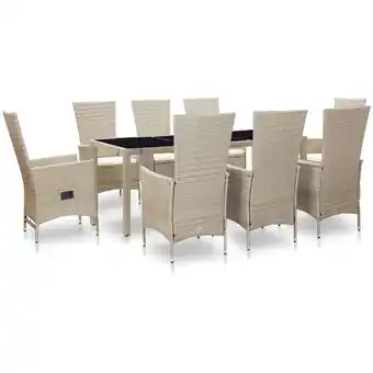 ManoMano 9-tlg. Sitzgruppe Gartenmöbel Set - Essgruppe Garten mit Auflagen Poly Rattan Beige BV523923 Bonnevie Angebot