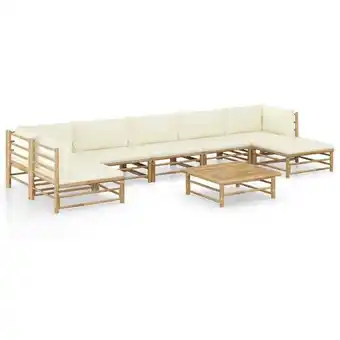 ManoMano 8-tlg. Garten-Lounge-Set Gartenmöbel-Set Terrassen-Sitzgruppe mit Cremeweißen Kissen Bambus ZDEH96844 Maisonchic Angebot