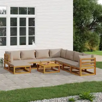 ManoMano 9-tlg. Garten-Lounge-Set Gartenmöbel-Set Terrassen-Sitzgruppe mit Taupe Kissen Massivholz ZDEH98032 Maisonchic Angebot