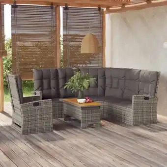 ManoMano 3-tlg. Garten-Lounge-Set Gartenmöbel Set Sitzgruppe Essgruppe mit Kissen Grau Poly Rattan DE85856 Angebot