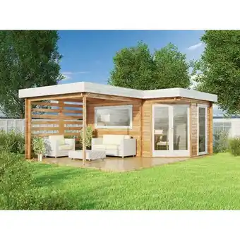 ManoMano 5-Eck Gartenhaus Pepe Optima Gartenhaus aus Holz, Holzhaus mit 40 mm Wandstärke inklusive Terrasse Blockbohlenhaus - Naturbel Angebot