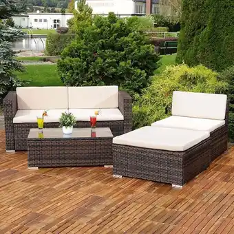 ManoMano Lounge Sitzgruppe Rattanlounge Rattanmöbel Ecksofa Garten Tisch Polster braun Angebot