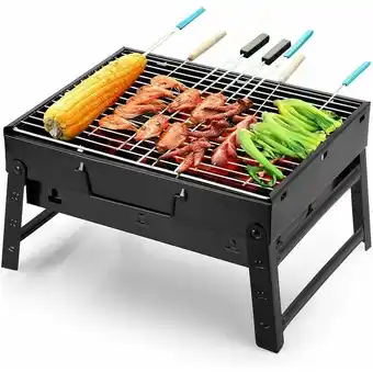 ManoMano Tragbarer Grill für kleine Haushalte, faltbarer Tisch-Holzkohlegrill mit 2 Edelstahlgittern, Outdoor-Grill/Camping/Picknick Angebot