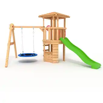 ManoMano BIBEX Spielturm - Ritterburg R120 - mit Nestschaukel und Rutsche Angebot