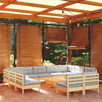 ManoMano 12-tlg. Garten-Lounge-Set,Gartenmöbel-Set mit Grauen Kissen Kiefer Massivholz vidaXL Angebot