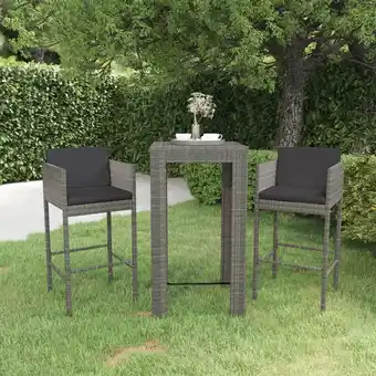 ManoMano 3-tlg. Gartenbar-Set，Gartenmöbel Set mit Kissen Poly Rattan Grau vidaXL Angebot