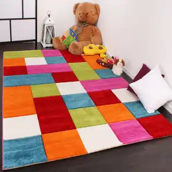 ManoMano Kinder Teppich Karo Design Multicolour Grün Rot Grau Schwarz Creme Pink 120x170 cm - Paco Home Angebot