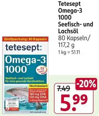 Rossmann Tetesept Omega-3 1000 Seefisch und Lachsöl 80 Kapseln/ 117,2 g Angebot