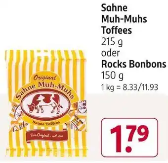 Rossmann Sahne Muh-Muhs Toffees 215 g oder Rocks Bonbons 150 g Angebot