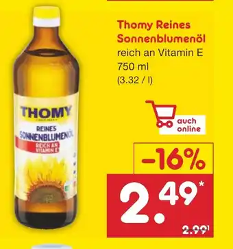 Netto Marken-Discount Thomy Reines Sonnenblumenöl reich an Vitamin E 750 ml Angebot