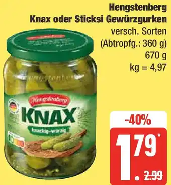 Edeka Hengstenberg Knax oder Sticksi Gewürzgurken 670 g Angebot