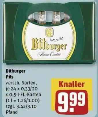 REWE Bitburger Pils 24 x 0,33/20 x 0,5-l-FL.-Kasten Angebot