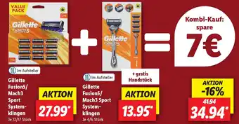 Lidl Gillette Fusion5/ Mach3 Sport System- klingen 12/17 Stück + Gillette Fusion5/ Mach3 Sport System- klingen 4/5 Stück Angebot