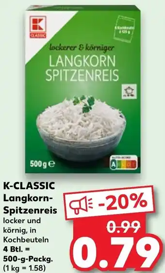 Kaufland K-CLASSIC Langkorn Spitzenreis 500 g Packg. Angebot