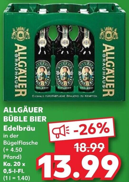 ALLGÄUER BÜBLE BIER Edelbräu Ka. 20x0,5 L-Fl. Angebot bei Kaufland