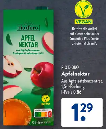 Aldi Süd RIO D'ORO Apfelnektar 1,5 L Packung Angebot