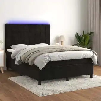 ManoMano Boxspringbett mit Matratze & LED Bett für Erwachsene Schlafzimmerbett Schwarz 140x200 cm Samt NGIVN9627030 BonneVie Angebot