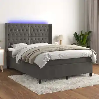 ManoMano Boxspringbett mit Matratze & LED,Bettgestell für Erwachsene,Taschenfederkernmatratze Dunkelgrau 140x190 cm Samt -BNC19137 - G Angebot