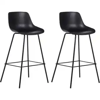 ManoMano Barstuhl 2er Set Schwarz Kunststoff und Metall mit Lehne Fußstützen Modernes Design Sitzmöbel Wohnzommer Küche Bar Wohnküche  Angebot