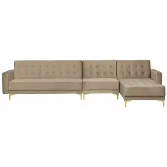 ManoMano Sofa Beige Samtstoff L-Förmig Linksseitig Schlaffunktion Klassisch Wohnzimmer - Gold Angebot