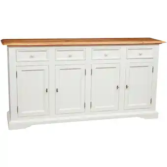 ManoMano Küchenschrank im Country-Stil aus massivem Lindenholz mit antikierter weißer Struktur und Platte mit natürlichem Finish L202x Angebot