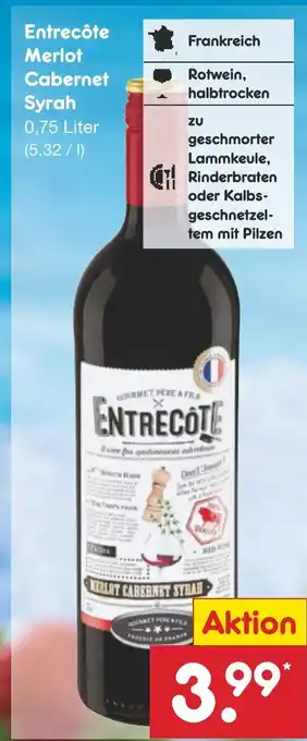 Netto Marken-Discount Entrecôte Merlot Cabernet Syrah 0,75 Liter Angebot