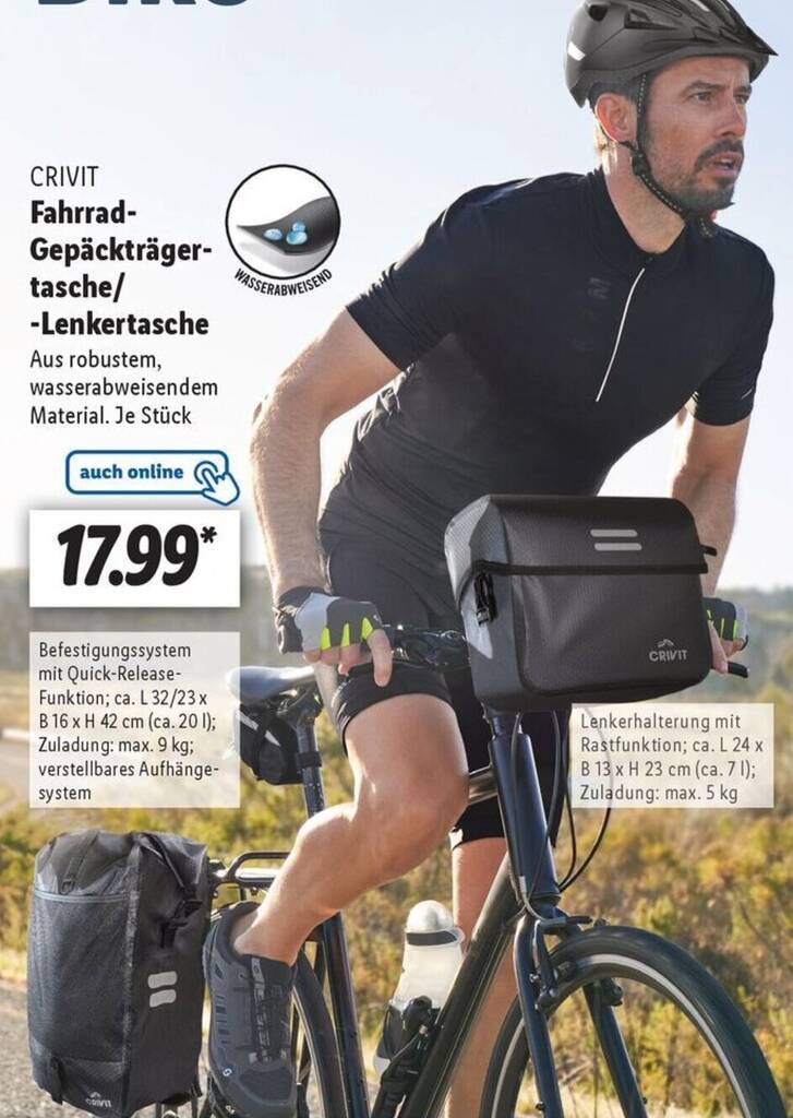 CRIVIT Fahrrad- Gepcktrger- tasche/ -Lenkertasche Angebot bei Lidl