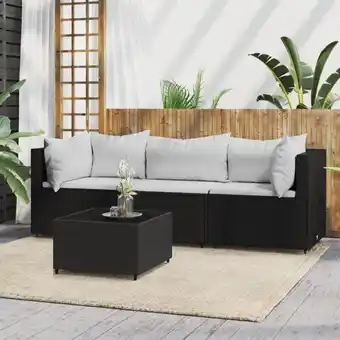 ManoMano 4-tlg. Garten-Lounge-Set Gartenmöbel Set Sitzgruppe Essgruppe mit Kissen Schwarz Poly Rattan DE91482 Angebot