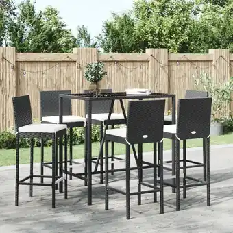 ManoMano 7-tlg. Gartenbar-Set，Gartenmöbel Set mit Kissen Schwarz Poly Rattan vidaXL Angebot