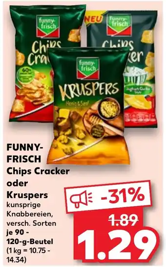 Kaufland FUNNY- FRISCH Chips Cracker oder Kruspers 90-120 g Beutel Angebot