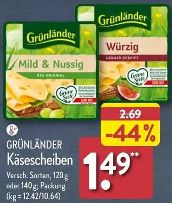 Aldi Nord GRÜNLÄNDER Käsescheiben 120 g oder 140 g Angebot