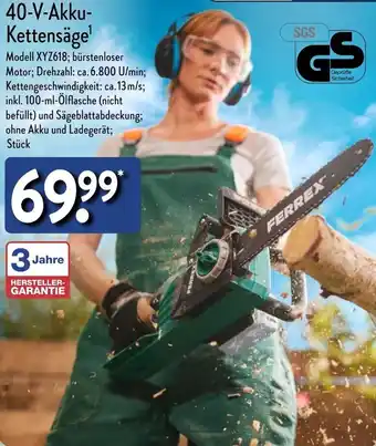 Aldi Nord FERREX 40-V-Akku Kettensäge Angebot