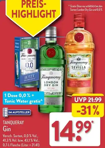 Aldi Nord TANQUERAY Gin 0,7 L Flasche Angebot