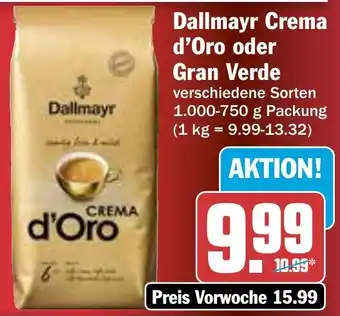 Hit Dallmayr Crema d'Oro oder Gran Verde 1.000-750 g Packung Angebot