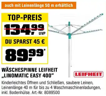 OBI LEIFHEIT WÄSCHESPINNE ,,LINOMATIC EASY 400" Angebot