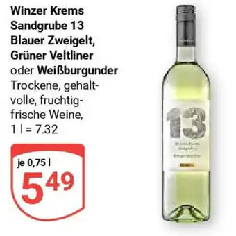 Globus Winzer Krems Sandgrube 13 Blauer Zweigelt, Grüner Veltliner oder Weißburgunder 0,75 l Angebot